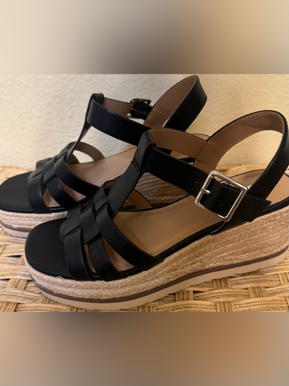 Black Woven Espadrille Platform Sandals - Women